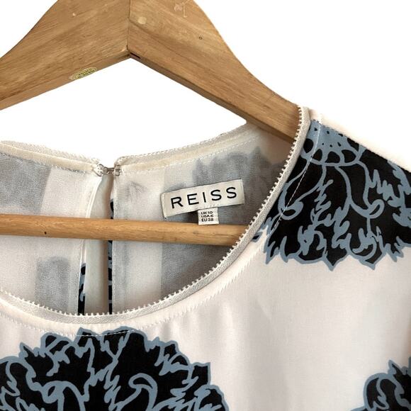 Reiss Cayan Printed Top Blouse White Blue Size 6 - Picture 8 of 10